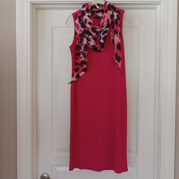 Tiana B Raspberry Pink Sheath knit Dress with scarf, Size S - Picture 1 of 10